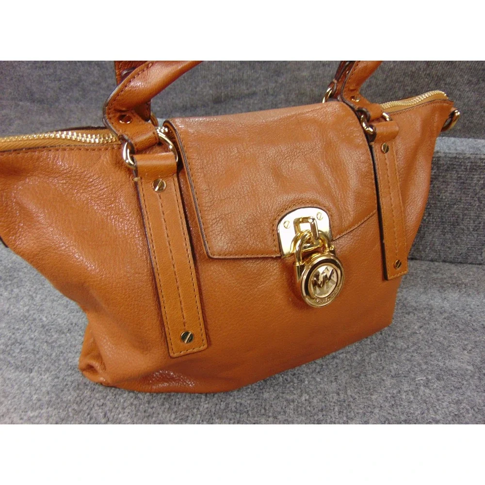 Michael Kors Hamilton Satchel Tan‎ Leather Gold Padlock Luxury Boho Chic Bag